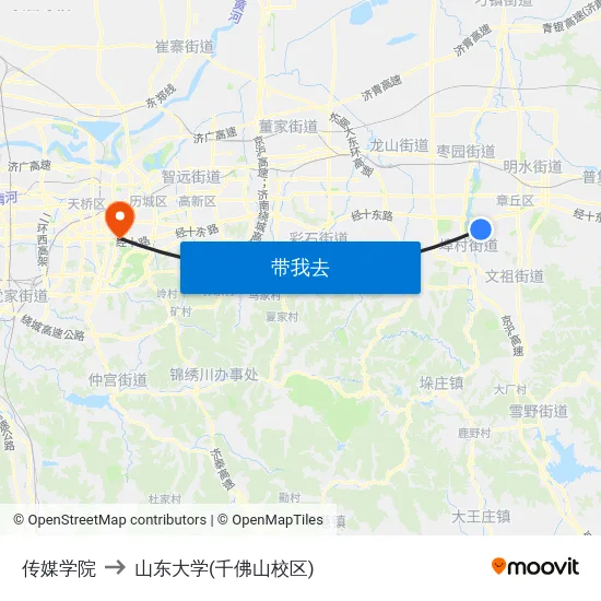 传媒学院 to 山东大学(千佛山校区) map