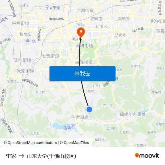 李家 to 山东大学(千佛山校区) map