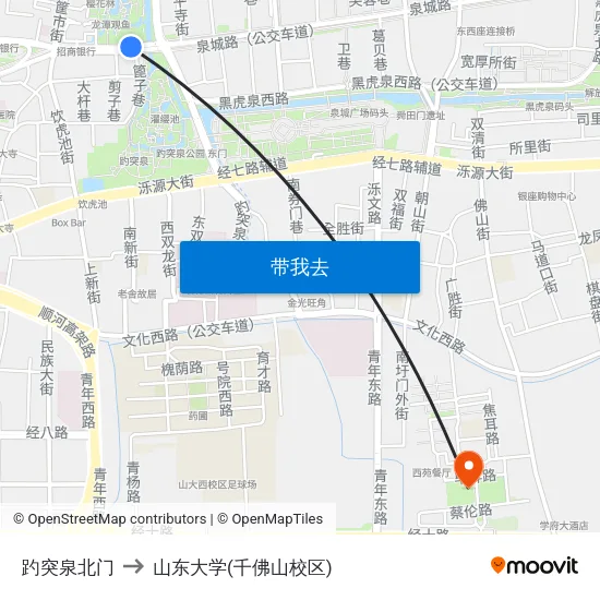 趵突泉北门 to 山东大学(千佛山校区) map