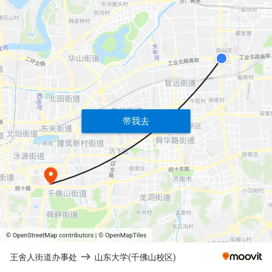 王舍人街道办事处 to 山东大学(千佛山校区) map