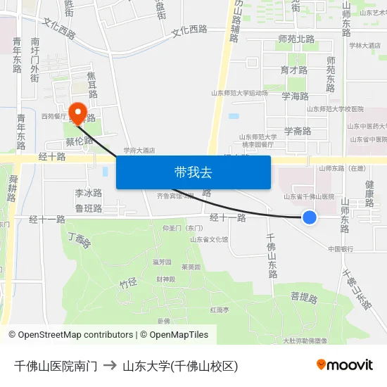 千佛山医院南门 to 山东大学(千佛山校区) map