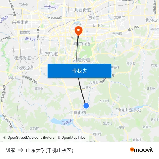 钱家 to 山东大学(千佛山校区) map