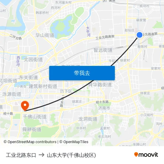 工业北路东口 to 山东大学(千佛山校区) map