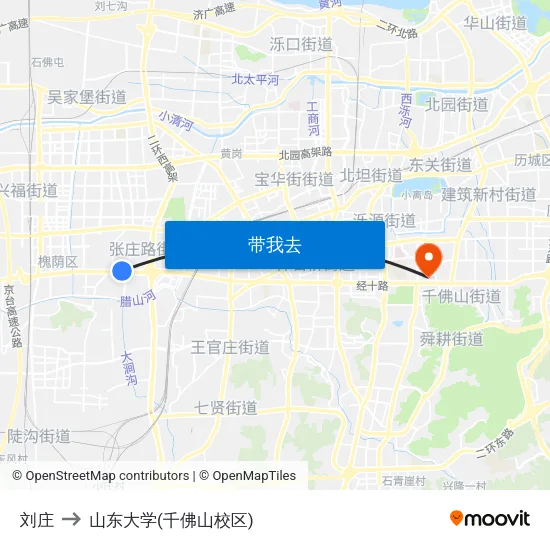 刘庄 to 山东大学(千佛山校区) map