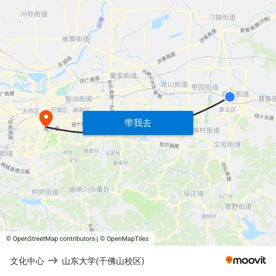 文化中心 to 山东大学(千佛山校区) map