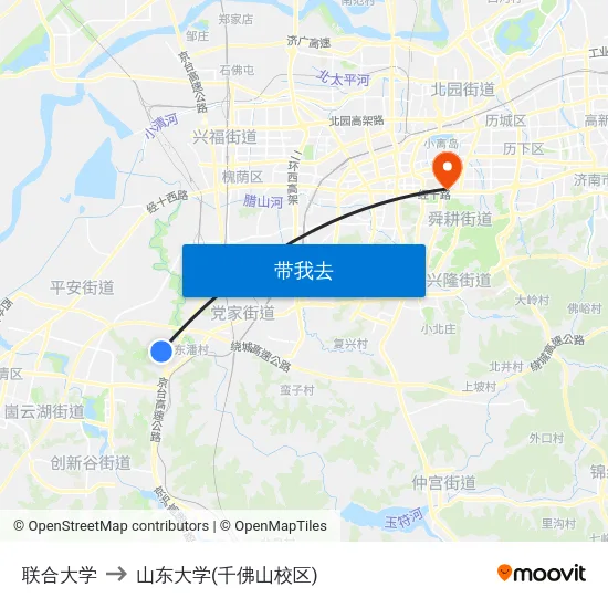 联合大学 to 山东大学(千佛山校区) map