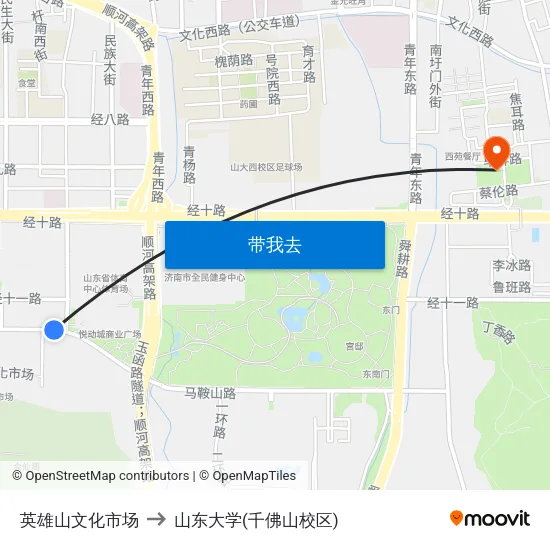 英雄山文化市场 to 山东大学(千佛山校区) map