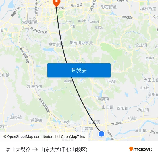 泰山大裂谷 to 山东大学(千佛山校区) map