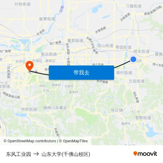 东风工业园 to 山东大学(千佛山校区) map