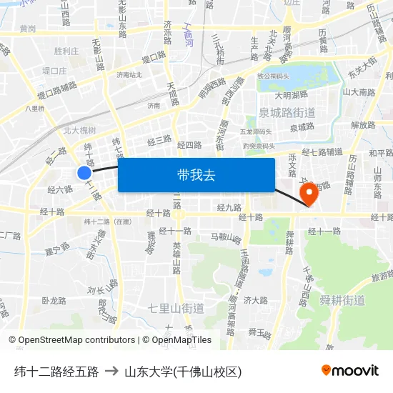 纬十二路经五路 to 山东大学(千佛山校区) map