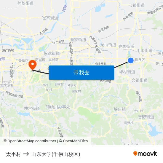 太平村 to 山东大学(千佛山校区) map