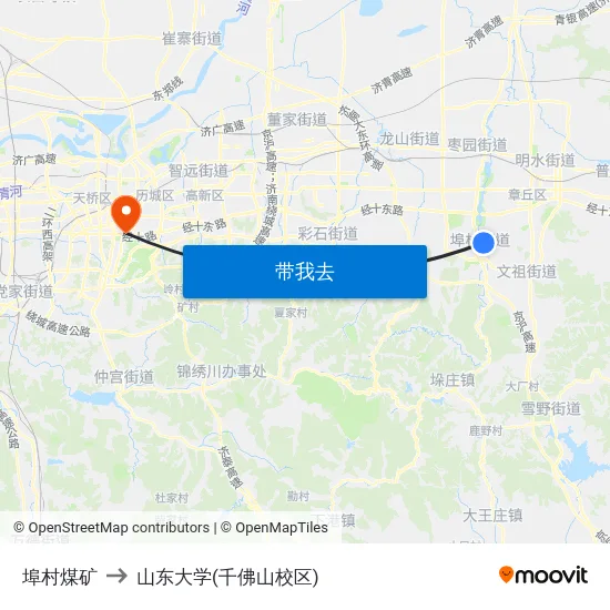 埠村煤矿 to 山东大学(千佛山校区) map