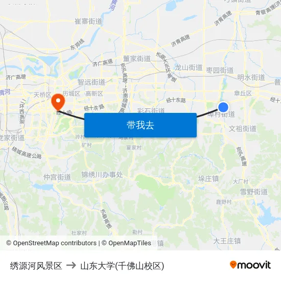 绣源河风景区 to 山东大学(千佛山校区) map