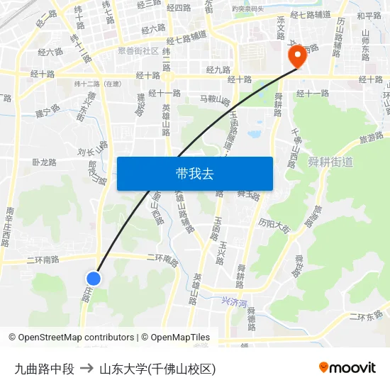 九曲路中段 to 山东大学(千佛山校区) map