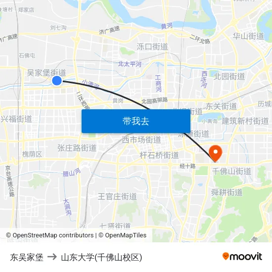 东吴家堡 to 山东大学(千佛山校区) map