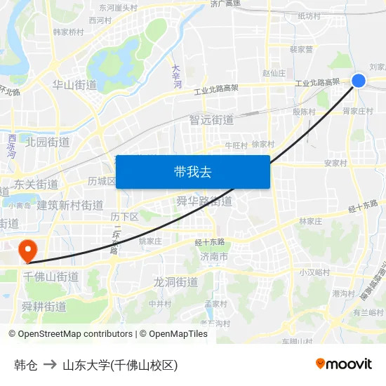 韩仓 to 山东大学(千佛山校区) map