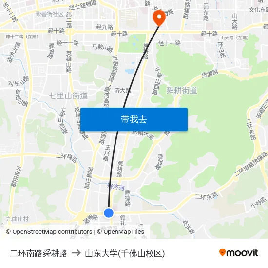 二环南路舜耕路 to 山东大学(千佛山校区) map