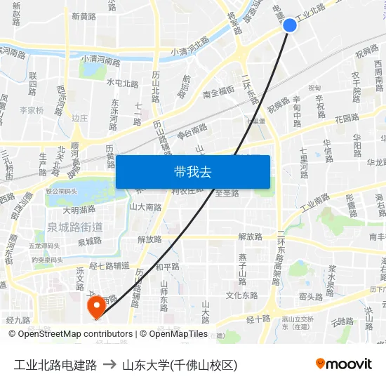 工业北路电建路 to 山东大学(千佛山校区) map