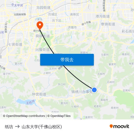 纸坊 to 山东大学(千佛山校区) map