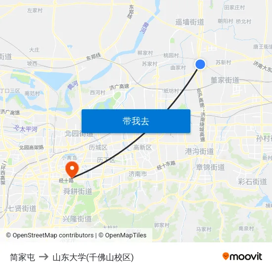 简家屯 to 山东大学(千佛山校区) map