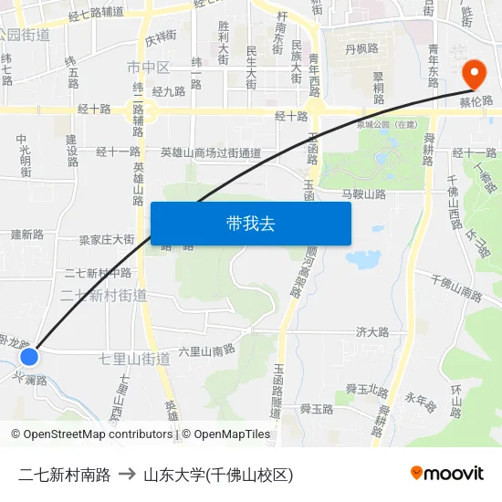 二七新村南路 to 山东大学(千佛山校区) map