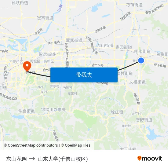 东山花园 to 山东大学(千佛山校区) map