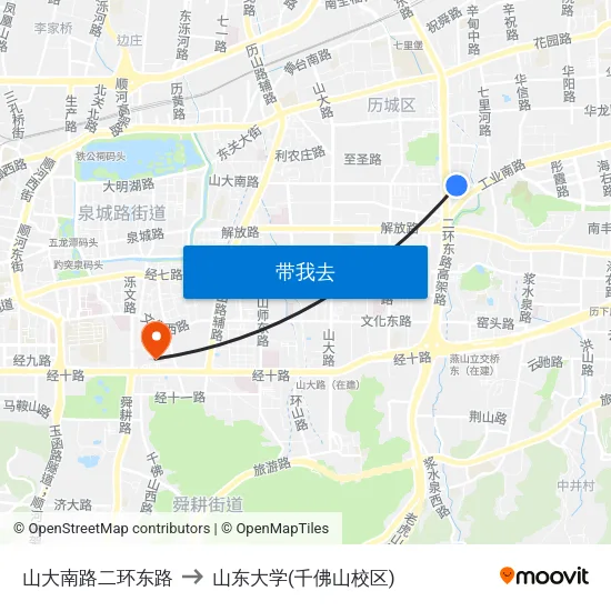 山大南路二环东路 to 山东大学(千佛山校区) map