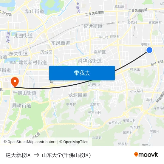 建大新校区 to 山东大学(千佛山校区) map