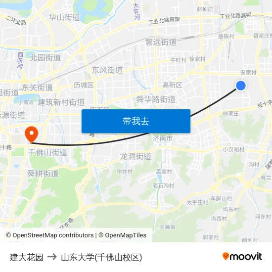建大花园 to 山东大学(千佛山校区) map