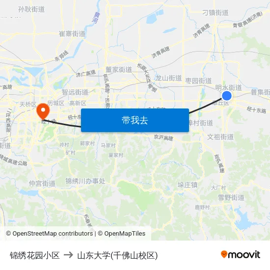锦绣花园小区 to 山东大学(千佛山校区) map