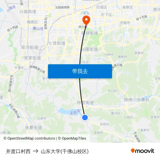 并渡口村西 to 山东大学(千佛山校区) map