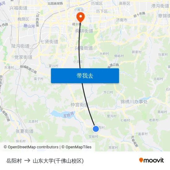 岳阳村 to 山东大学(千佛山校区) map