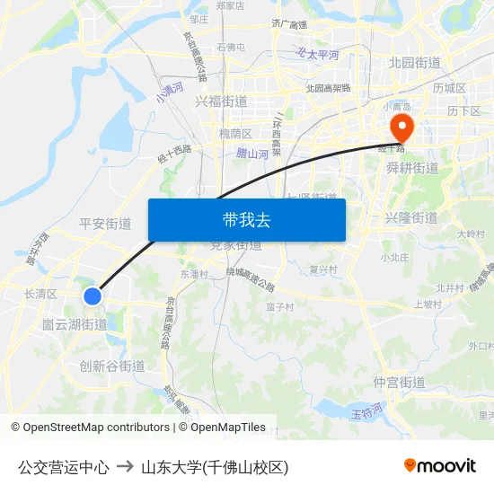 公交营运中心 to 山东大学(千佛山校区) map