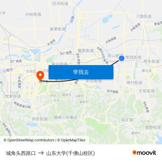 城角头西路口 to 山东大学(千佛山校区) map