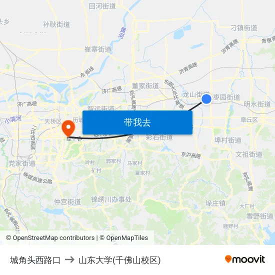 城角头西路口 to 山东大学(千佛山校区) map