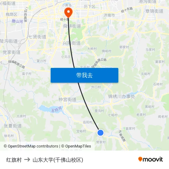 红旗村 to 山东大学(千佛山校区) map