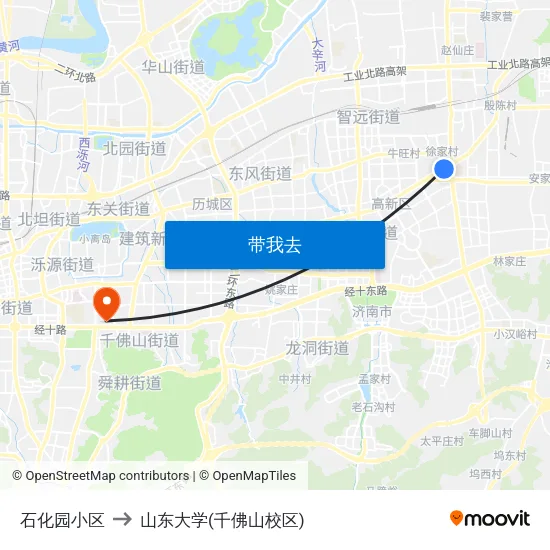 石化园小区 to 山东大学(千佛山校区) map