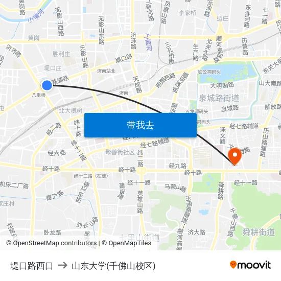 堤口路西口 to 山东大学(千佛山校区) map