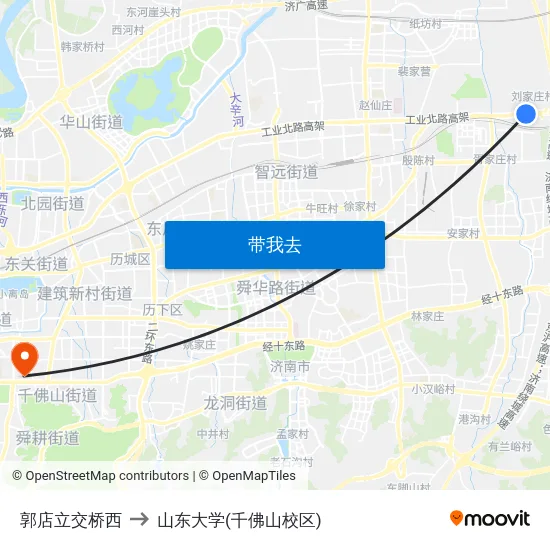 郭店立交桥西 to 山东大学(千佛山校区) map