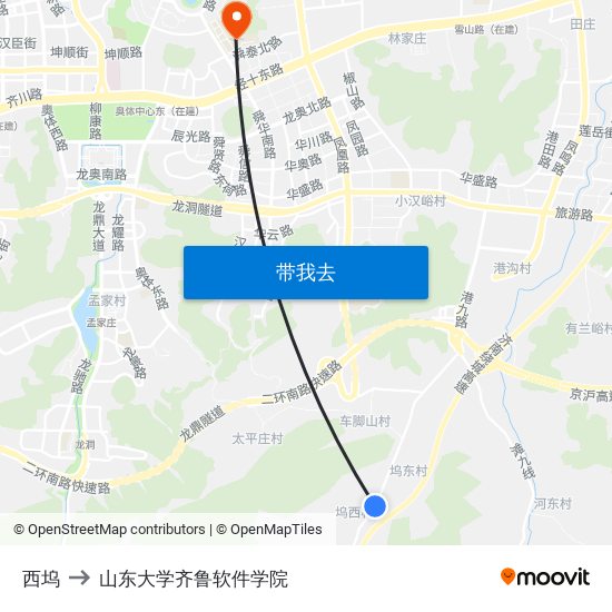 西坞 to 山东大学齐鲁软件学院 map