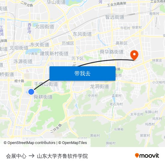 会展中心 to 山东大学齐鲁软件学院 map