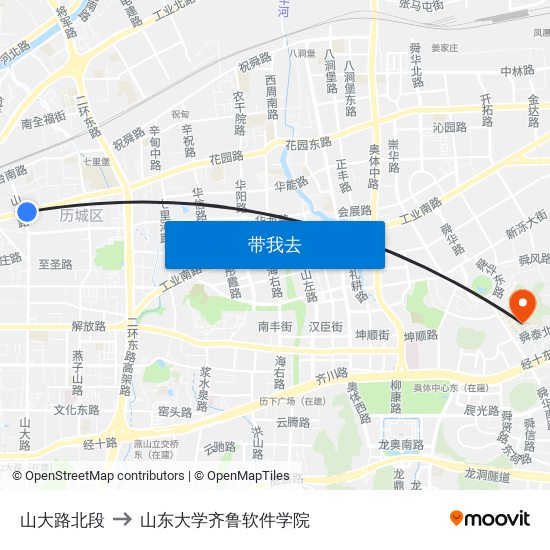 山大路北段 to 山东大学齐鲁软件学院 map