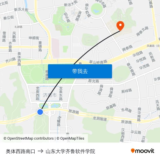 奥体西路南口 to 山东大学齐鲁软件学院 map