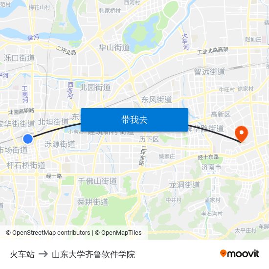 火车站 to 山东大学齐鲁软件学院 map