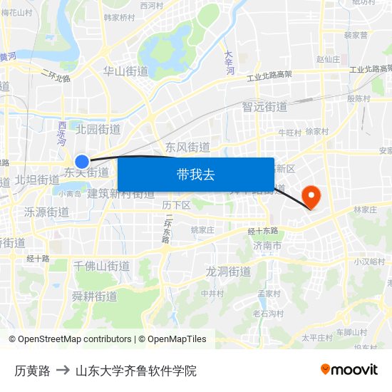 历黄路 to 山东大学齐鲁软件学院 map