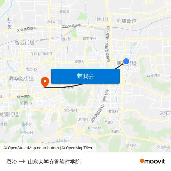 唐冶 to 山东大学齐鲁软件学院 map
