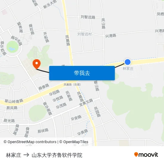 林家庄 to 山东大学齐鲁软件学院 map