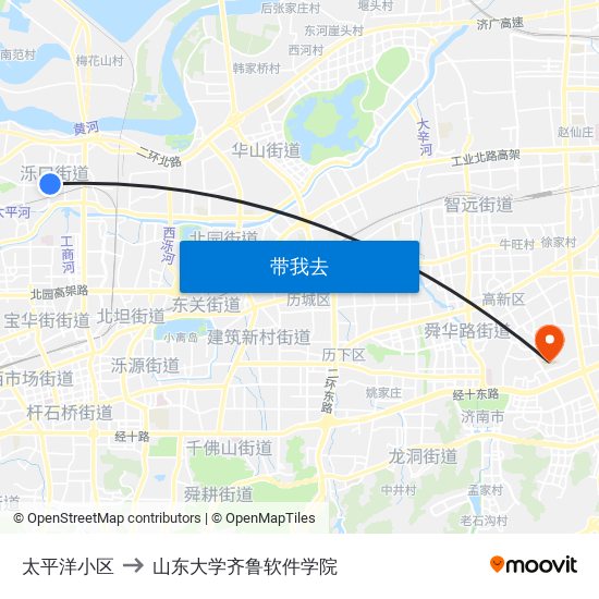 太平洋小区 to 山东大学齐鲁软件学院 map