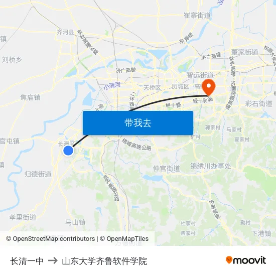 长清一中 to 山东大学齐鲁软件学院 map
