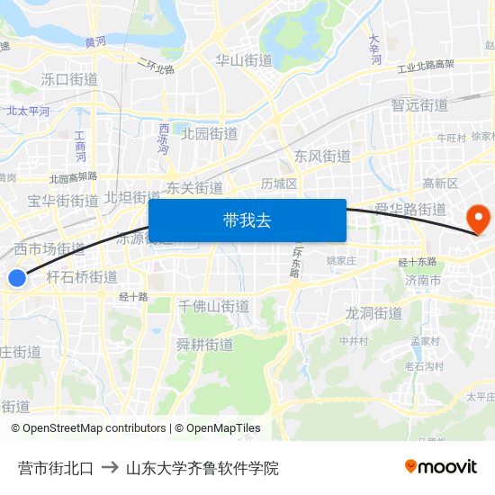 营市街北口 to 山东大学齐鲁软件学院 map